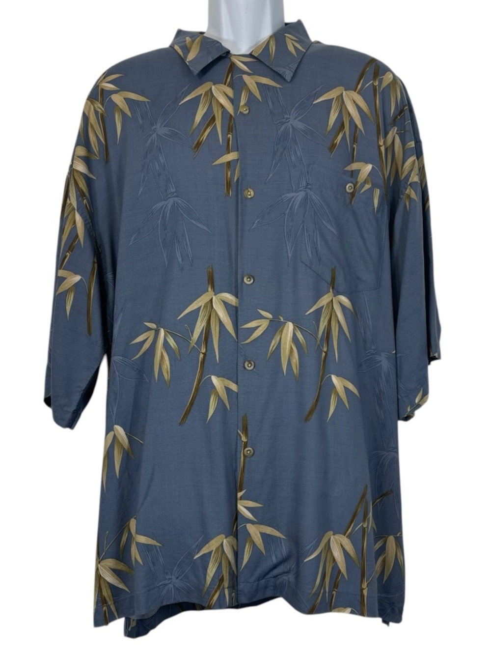 Bamboo Cay Hawaiian Shirt Blue Bamboo Print Rayon Button Up 3XL Resortwear Vacay